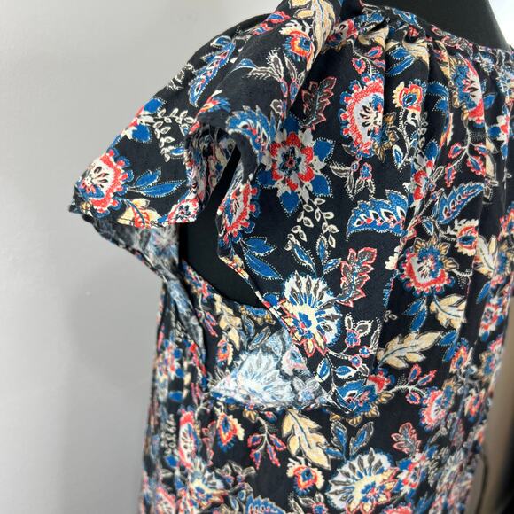 Roan + Ryan Black Multi Floral Paisley V-Neck Ladder Lace Flutter Sleeve Top XS - Picture 5 of 8